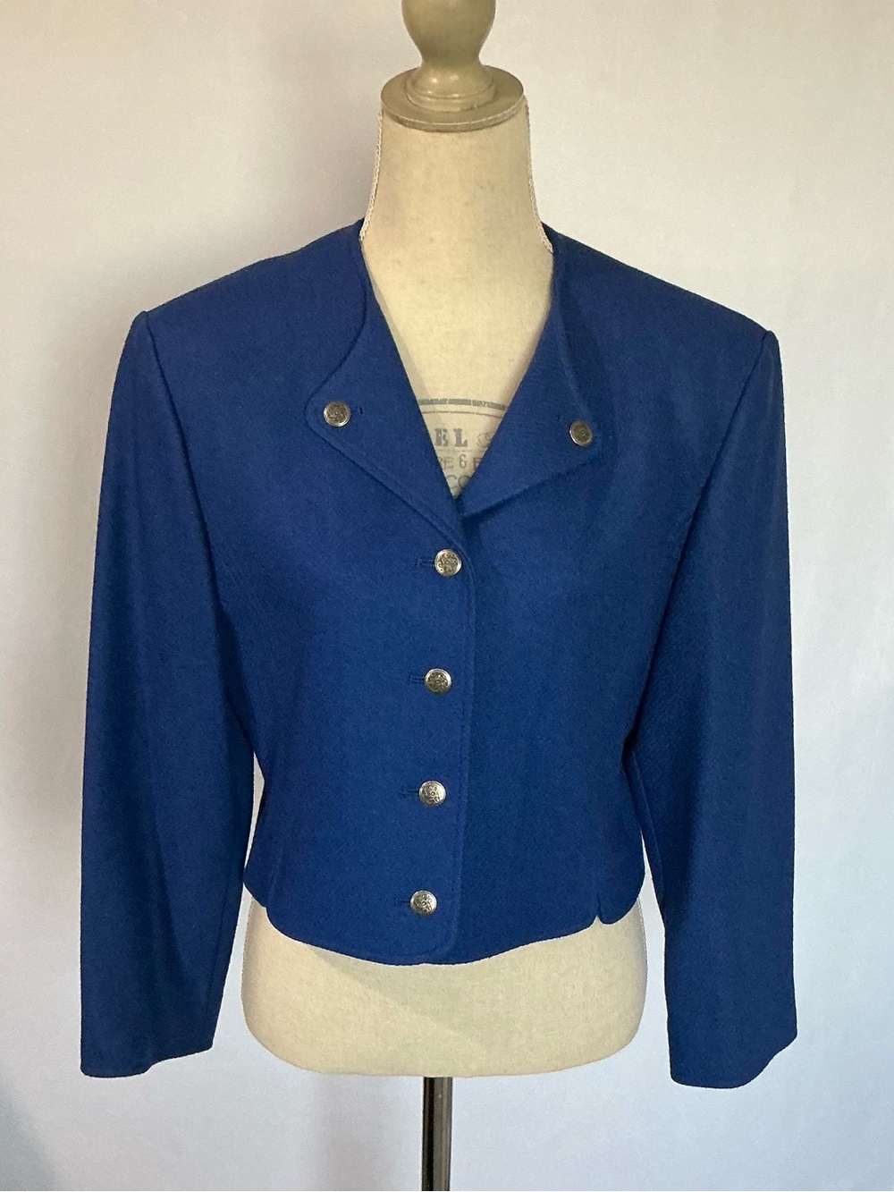 Vintage Pendleton Royal Blue Cropped Virgin Wool Jacket Size 8 USA